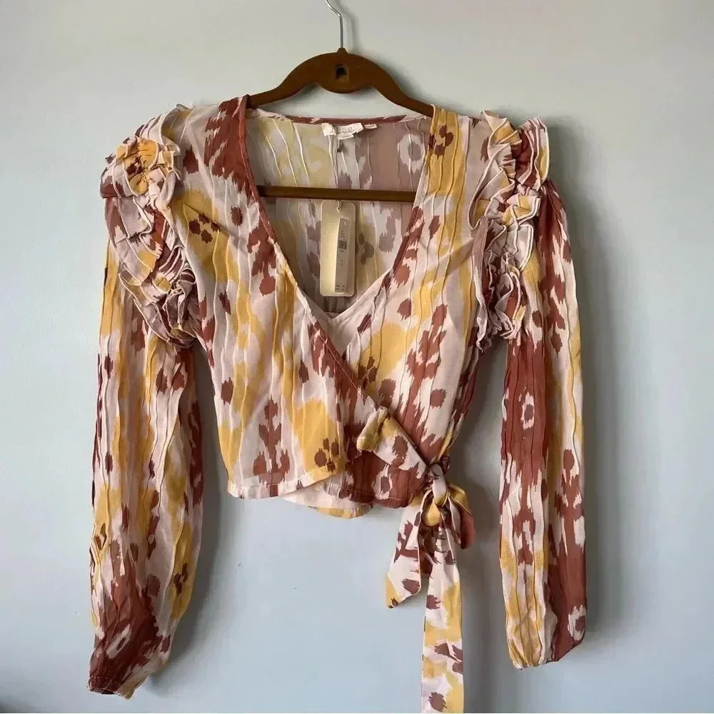 Anthropologie | Let Me Be  Ruffled-Shoulder Wrap Top